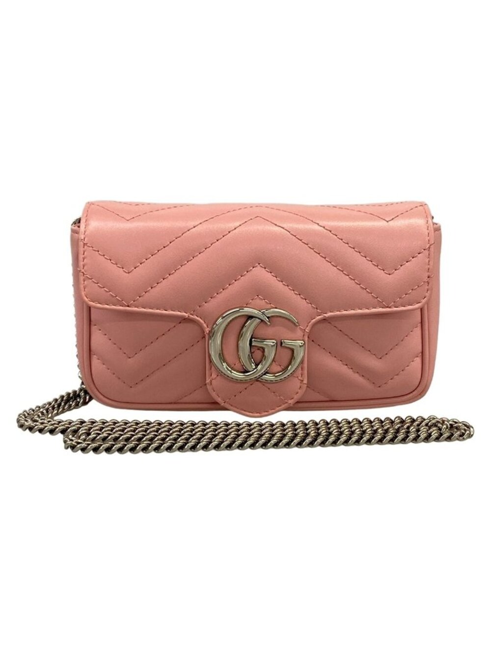 Gucci Shoulder Bag GG Marmont Pink Chain Leather